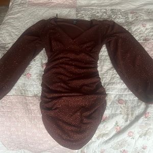 Brown long sleeve sparkly formal dress